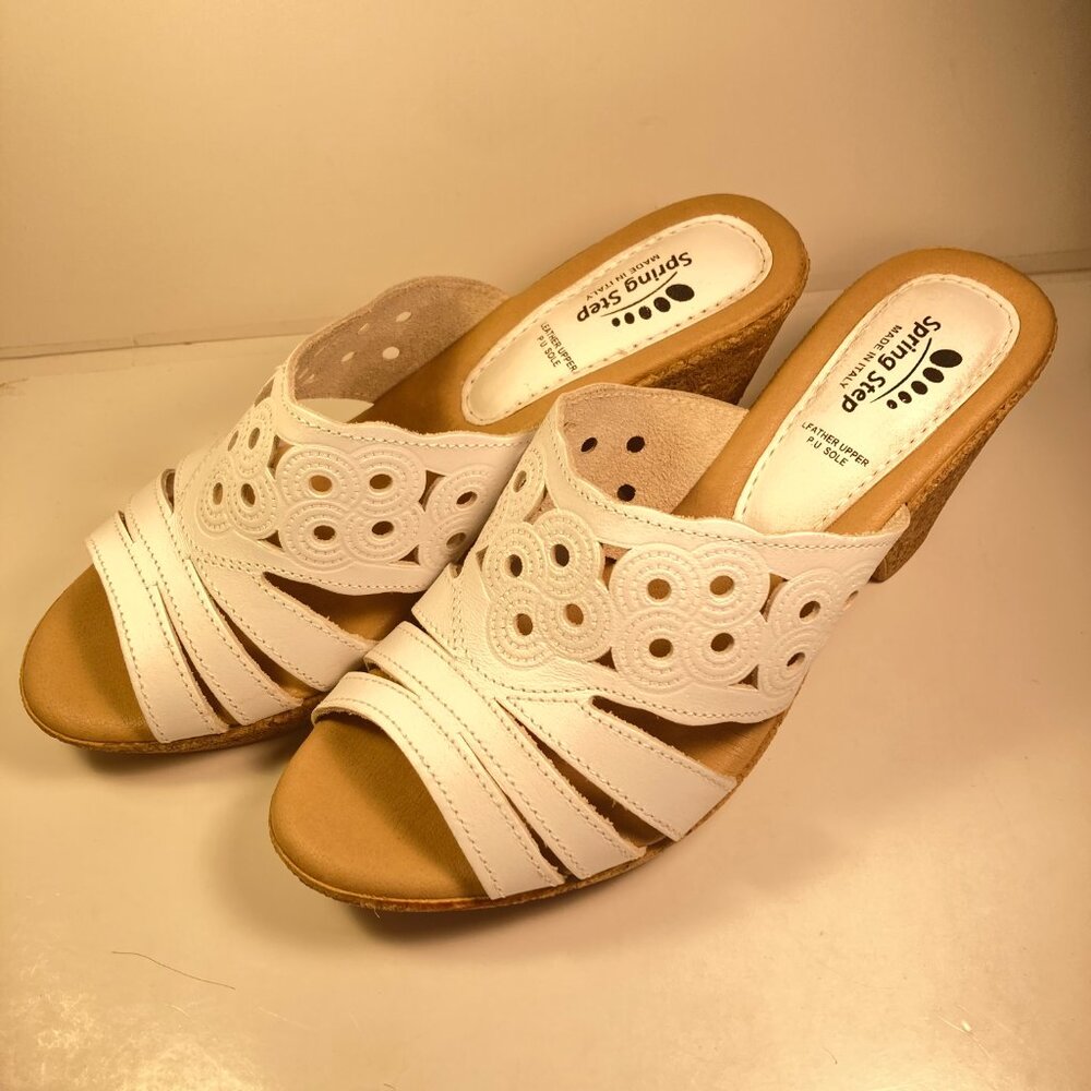 Spring Step Laser Cut Wedge Leather Sandals Size US 7 /  Eur 38 - Picture 2 of 6